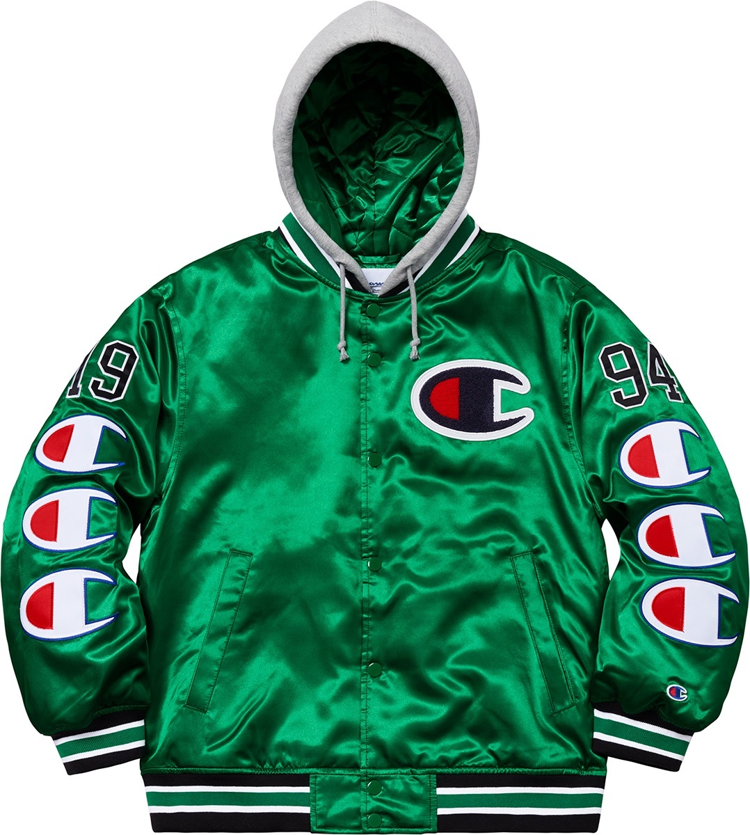 Supreme®/Champion® Hooded Satin Varsity Jacket view 12